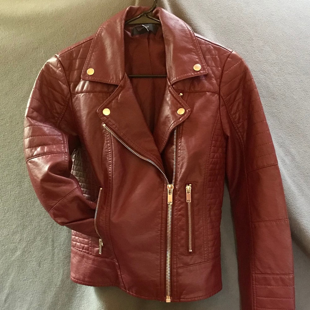 Maroon faux leather jacket